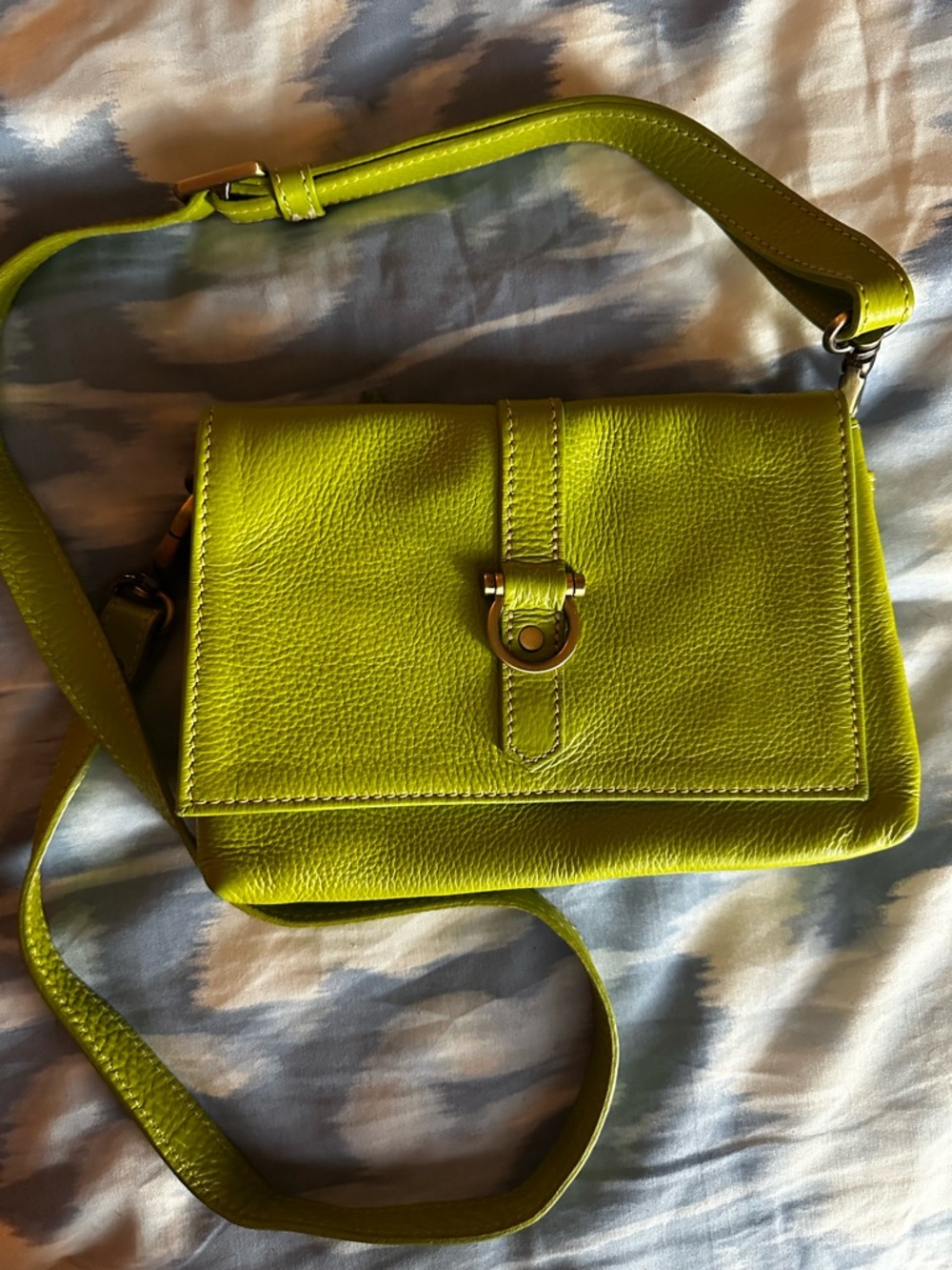 Lime Green Leather Crossbody Bag with Polished Hardware